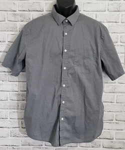 Old Navy Button Down Shirt Short Sleeve Polka Dot Regular Fit Mens Size XL Gray - Picture 1 of 8