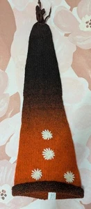 Handmade Lambs Wool Knit Beanie Long Pointed Unisex Boho Hippy Brown Orange - Picture 1 of 24