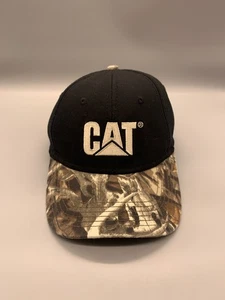 Caterpillar Hat Cap Strap Back OS Black CAT Camo Construction Outdoor Logo Mens - Picture 1 of 12