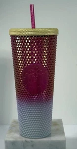 NEW Starbucks Holiday Tumbler Gold/Ruby/White Studded 24 Oz Cold Cup Venti - Picture 1 of 1