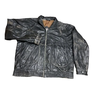 Chaqueta Bomber De Colección Cuero Negra Cuenca William Barry Envejecida Talla L Foto 1 de 4