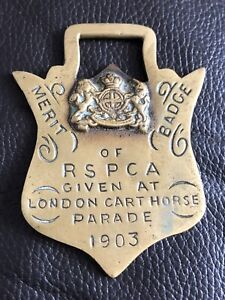 Vintage Merit Badge Horse Brass, of RSPCA Given at London Cart Horse Parade 1903