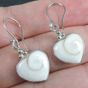 925 Sterling Silver Natural Shiva Eye Shell Heart Earrings Jewellery, SSE-13 - Picture 1 of 5
