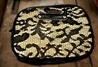 Betsey Johnson Makeup Bag Faux Lace on Gold Background