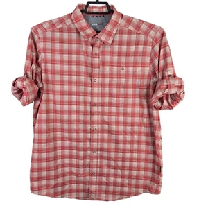 Mens Swiss Tech Red & White Plaid Shirt Roll Tab Sleeves Polyester Stretch L - Picture 1 of 10