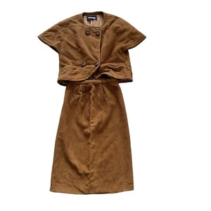 Vintage Joseph Magnin Mandarin Camel Hair Skirt & Blazer Suit Set Brown Size 4 - Picture 1 of 8