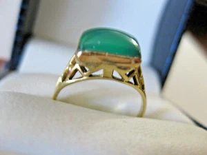 ANTIQUE 10K YELLOW GOLD FILIGREE RING with NATURAL CHRYSOPRISE - Picture 1 of 4