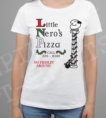 Ladies T-Shirt Little Nero's Pizza Home Alone Movie Retro Funny 90s Party I love - Image 1 of 2