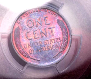 LINCOLN WHEAT CENT 1919 PCGS MS 63 BN MONSTER PASTEL TONER BLUES/REDS - Picture 1 of 5