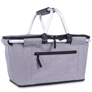 27L Collapsible Picnic Basket Insulated Cooler Tote Folding Grocery Bag - Picture 1 of 7