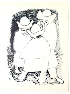 Vintage Druck DIE DREI (3 mexikanische Männer) 1965 Mitte des Jahrhunderts von E. Biel - Abstrakt - Bild 1 von 1