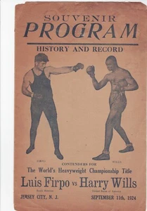 EXTREMADAMENTE RARO 1924 LUIS FIRPO vs HARRY WILLS programa de boxeo JERSEY CITY boxeador - Imagen 1 de 1