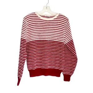 Suéter De Colección Años 70 Personal Mezcla Angora Rayas Rojo Blanco Crew Mujeres Talla L - Imagen 1 de 5