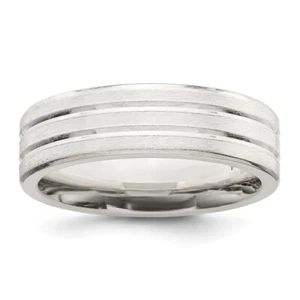 Sterling Silver 6mm Brushed Flat Grooved Fancy Band Ring Size 10 - Picture 1 of 4