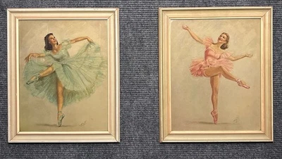 Litografías de bailarina estampadas enmarcadas de colección, de Monte E.G. co. NYC 17"x14" (2) MCM Foto 1 de 4