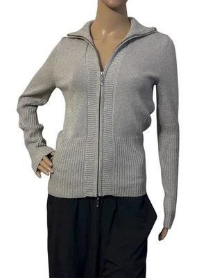 Cárdigan Boston Propio Tejido Acanalado Cremallera Completa Preppy Academia Informal Lujo Mujeres XS Foto 1 de 4