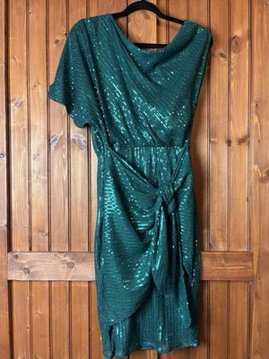 Vestido Grace Karin Verde Lentejuelas Asimétrico Hombro Descubierto Bodycon Fiesta Midi Talla M Foto 1 de 4