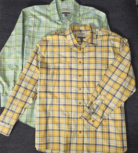 Cabela's Shirt Mens 3XL Tall Plaid Yellow Blue Green Button Down Cotton Outdoors - Picture 1 of 13