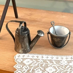 Watering Can Sand Bucket w Shovel Godinger Silver Plate Beach Salt Pepper Beach - Picture 1 of 3