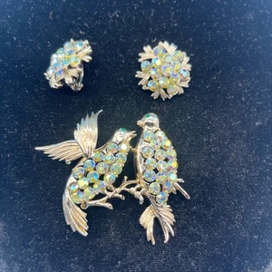 Broche y pendientes vintage Coro AB estrás agapornis COMO ESTÁN *LEER - Imagen 1 de 7