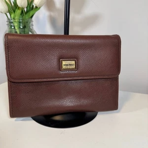 Nina Ricci Vintage Brown Leather Continental Wallet Clutch - Picture 1 of 11