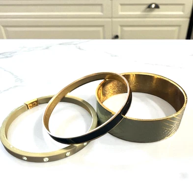 J. CREW Three Bangle Bracelets One Acrylic Crystal Rhinestone & 2 Gold Tone - Image 1 of 4