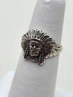 Feather Dressed Native American Head "Sterling"  ring Size 5