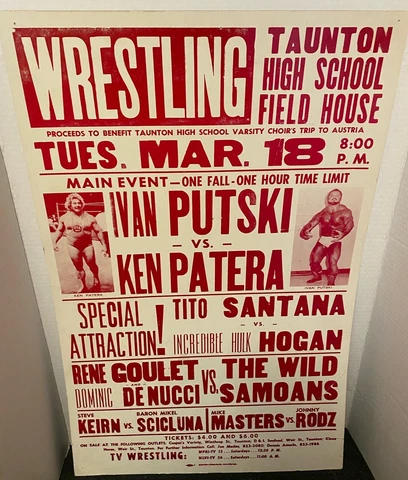AUTHENTIC WWF POSTER MARCH 18,1980 TAUNTON, MA/17 X 28/HULK HOGAN/PUTSKI/PATERA Cover