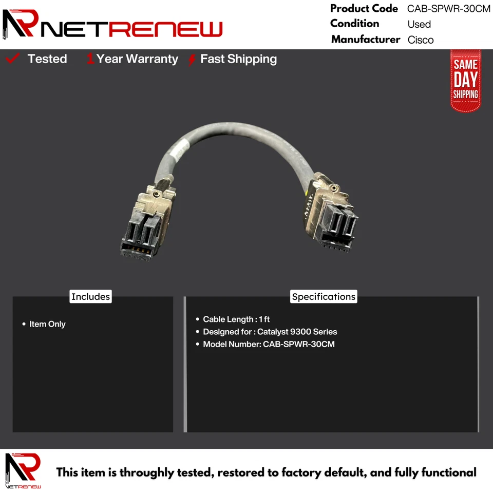 Cable de alimentación apilable Cisco CAB-SPWR-30CM - 30 cm Foto 1 de 1