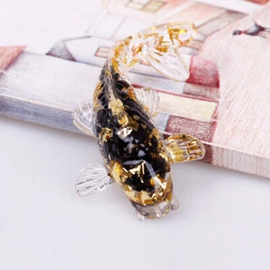 Natürlicher schwarzer Obsidian Quarz Kristall Koi Fisch Heilung Edelstein Glück Fancy Karpfen - Bild 1 von 13