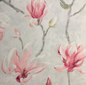 2.1 meters x JANE CHURCHILL "Yasmin" linen fabric painterly magnolias Pink - Picture 1 of 8