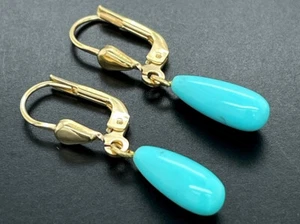 JEWELLERY HUNTING EARRINGS MADE OF 333/YELLOW GOLD WITH TURQUOISE SOGNI D'ORO - Picture 1 of 3