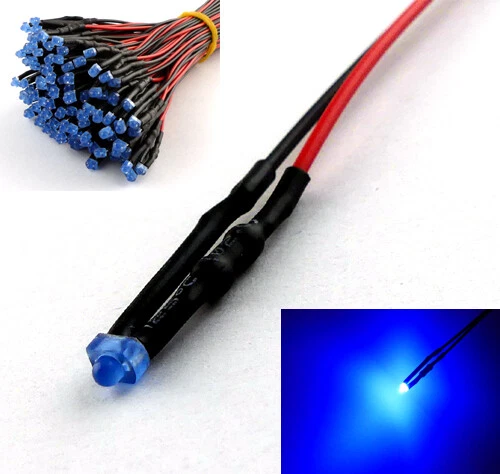 1,8mm 2mm 3mm 5mm 12V LED mit 20cm Kabel AUSWAHL  klar matt auto RGB UV - Bild 1 von 1