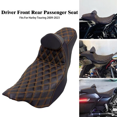 Driver Passenger Seat Orange Line w/ Backrest For Harley Road Electra Glide 09+ - Image 1 of 4
