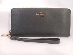 Kate Spade Morgan Geldbörse Saffiano Leder umlaufender Reißverschluss Waldgrün mit Handschlaufe - Bild 1 von 11