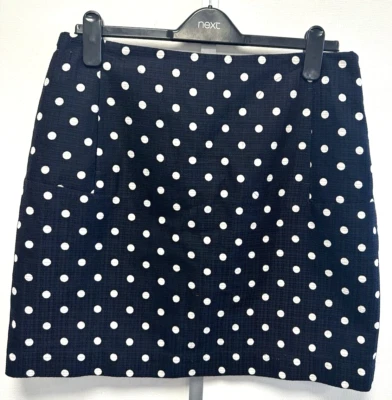 New Hobbs UK16 Eu44 US12 navy blue/ivory spot Orkney cotton textured lined skirt - Image 1 of 4