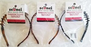 Scunci 36199-A No-Slip Rubber Grip Cushion Tipped Separated Comb headband 3 each