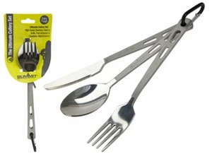 3 teiliges Edelstahl Camping Besteck Set Gabel Messer Löffel Festival Reise Wandern - Bild 1 von 1