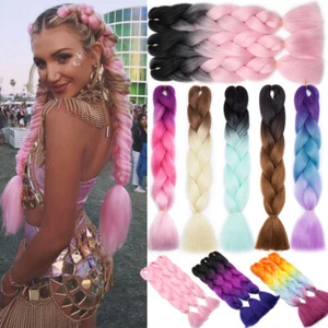 US 24" Natural Braiding hair Natural Ombre Jumbo Braids Weaving Hair Pink red - Picture 1 of 56