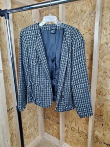 Blazer Size 18W 20W Fringe Tweed Black White Jacket By George Woman  Vintage Opn - Picture 1 of 13