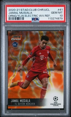 2020-21 Stadium Club Chrome Jamal Musiala Orange Yellow Electric Wave #41 PSA 10 - Image 1 of 2