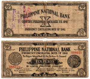 1941 PHILIPPINE Province of Cebu S217 10 Pesos Counter Stamped Tacloban, Leyte - Picture 1 of 4