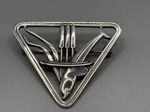 Beautiful Triangular Georg Jensen Silver Diving Dolphin With Cat-tails Brooch - Picture 1 of 10
