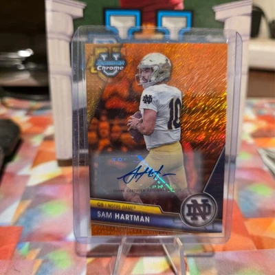 2023 Sam Hartman AUTO Orange Lava - Bowman U Chrome (RC, AU) Commanders QB - Image 1 of 2