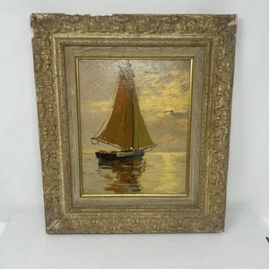 Camillo Adriani (amerikanisches 20. Jahrhundert) Ölgemälde auf Leinwand, Sonnenuntergang Segelboot - Bild 1 von 9
