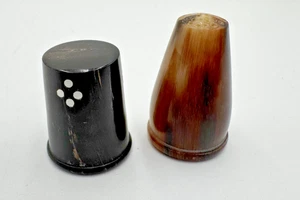 2 Rare Vintage Buffalo Horn Sewing Thimbles Silver Dot Black Brown Collectibles - Picture 1 of 10