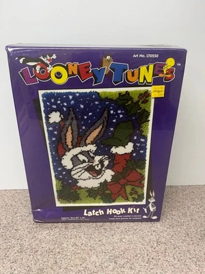 New Sealed Looney Tunes Bugs Bunny Santa Latch Hook Kit Caron 20x30 Christmas - Image 1 of 2