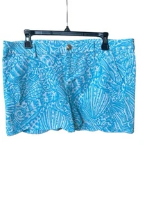 Lily Pulitzer Succulent Blue Palmita Stretch Cotton Shorts Scallop Hem Sz 14 - Picture 1 of 7