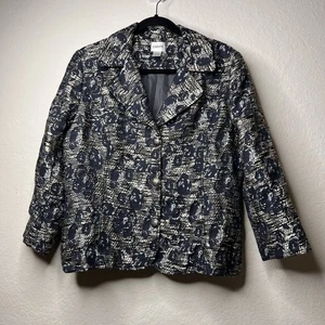 Chico’s Women’s Jacquard Blazer Jacket Navy Floral Size 2 - Picture 1 of 11
