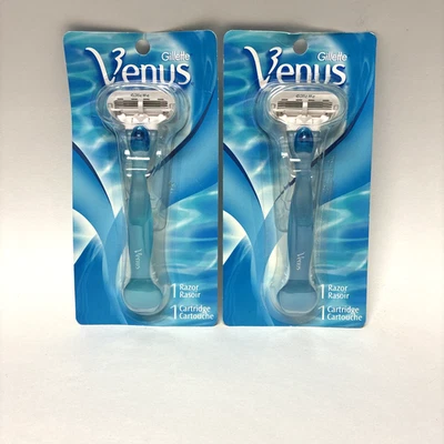2X Gillette Original Venus 3-Blade Razor Blue Handle + 1 Refill Cartridge | NIP - Image 1 of 2